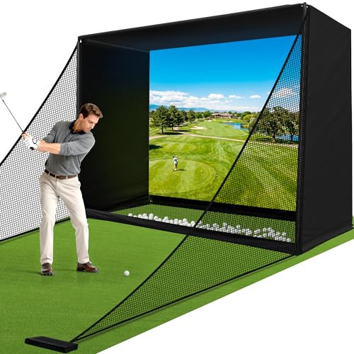 Golf Simulator Enclosure Net 10x8FT Golf Practice Simulator with HD Impact Screen Kit & Sturdy EPE Foam-Filled Frame Golfs Cage Net with Safety Side Nets for Home Indoor Setup | Amazon (US)