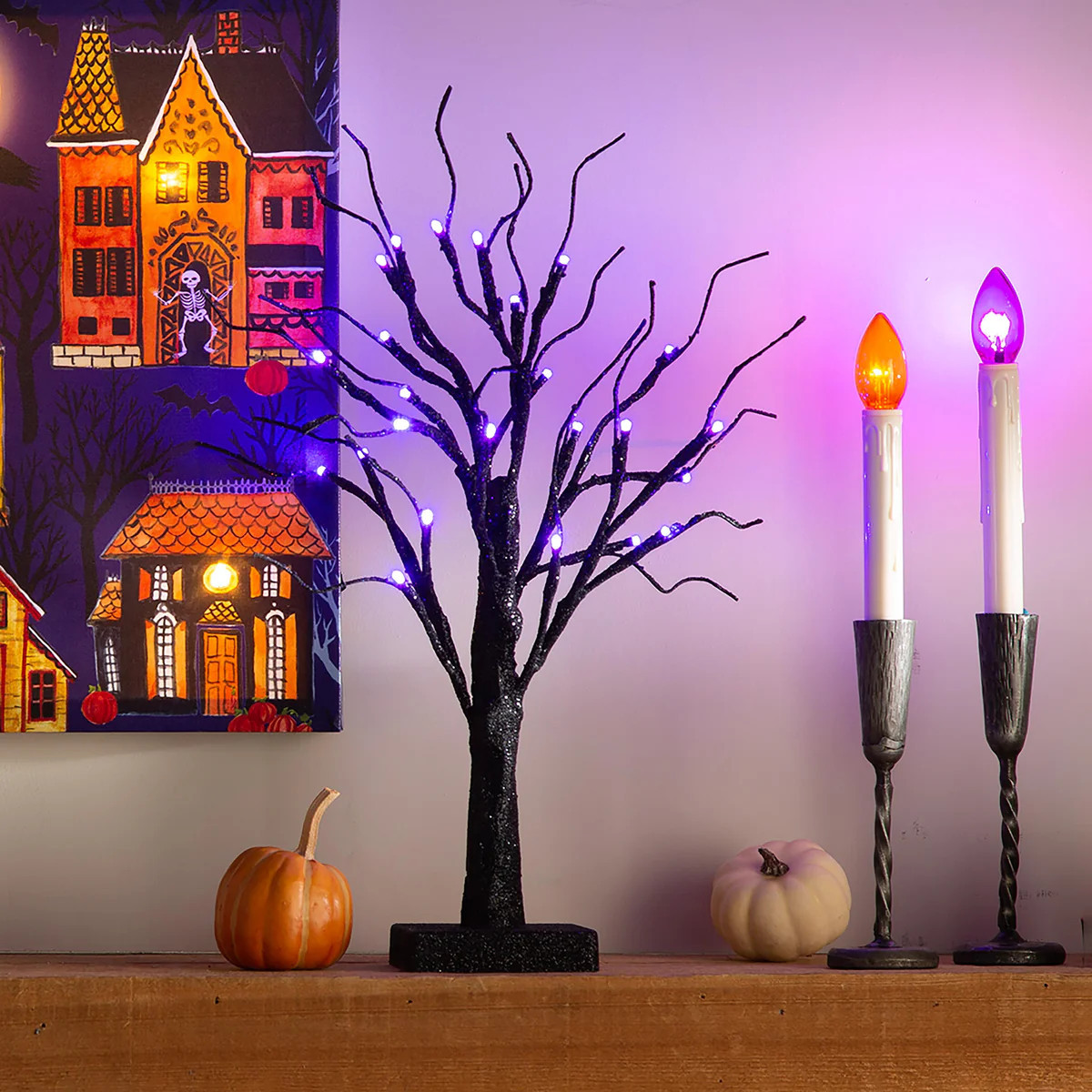 Tabletop Halloween Tree with Purple LED Lights | Plow & Hearth