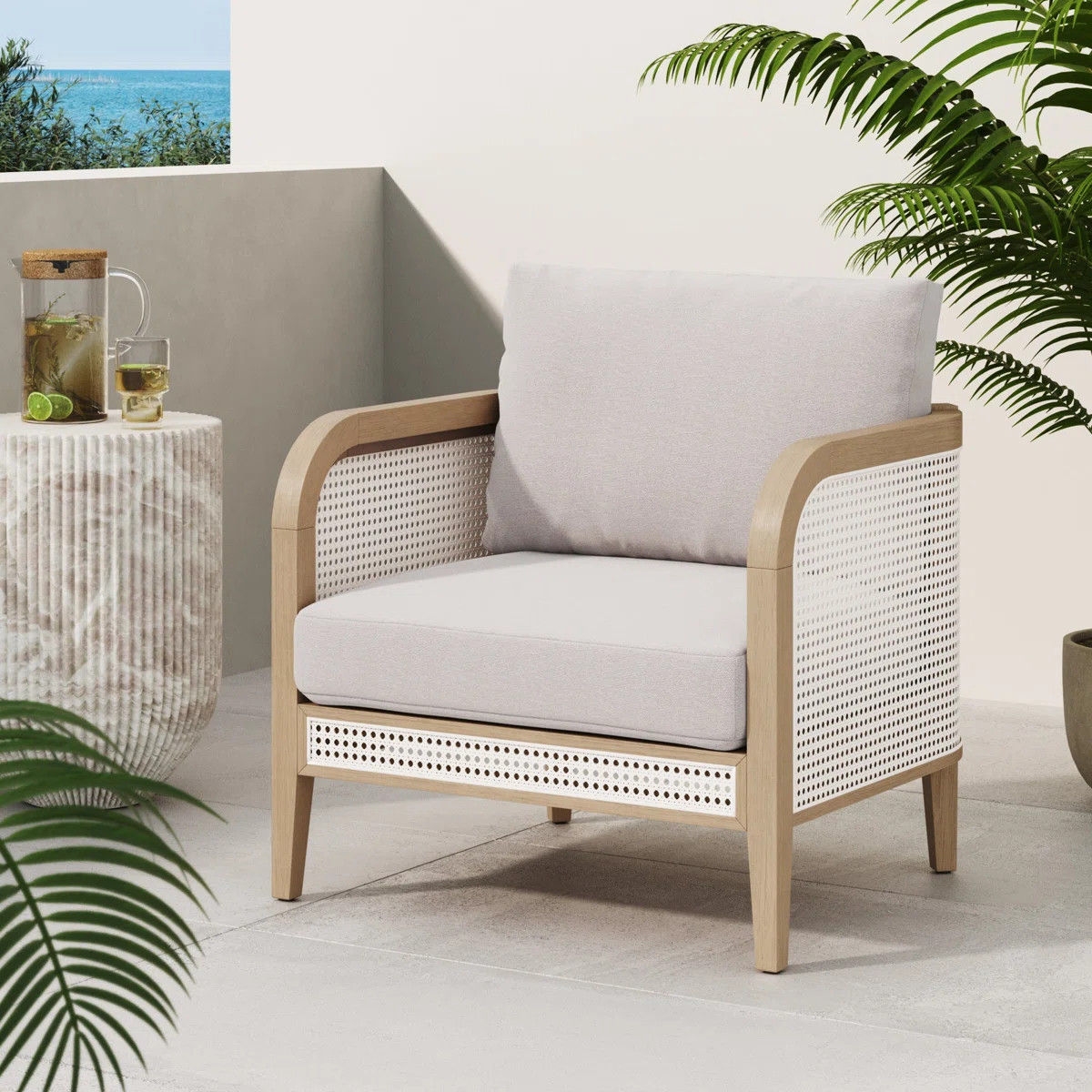 Bohemian Cushioned Patio Chair, Outdoor Lounge Chair With Solid Wood Frame | Wayfair North America