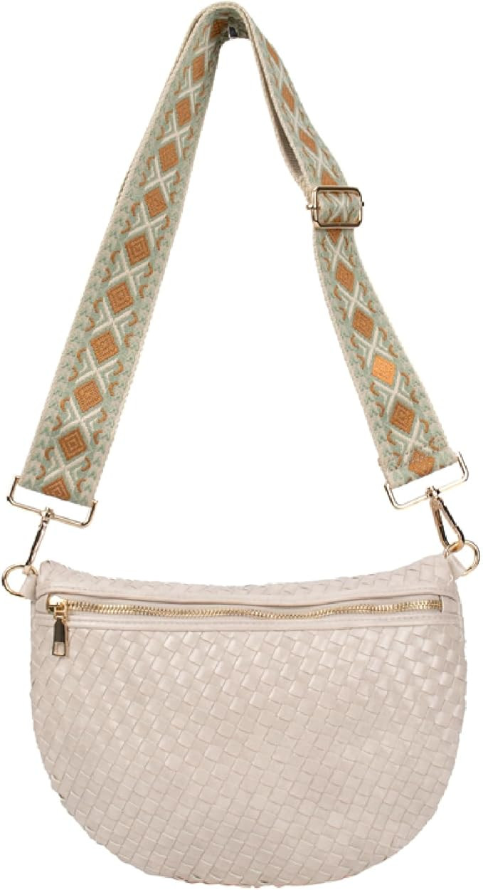 The Fiona | Woven Bum Bag | Stylish Woven Crossbody Bag | Adjustable Strap for Travel Festivals &... | Amazon (US)