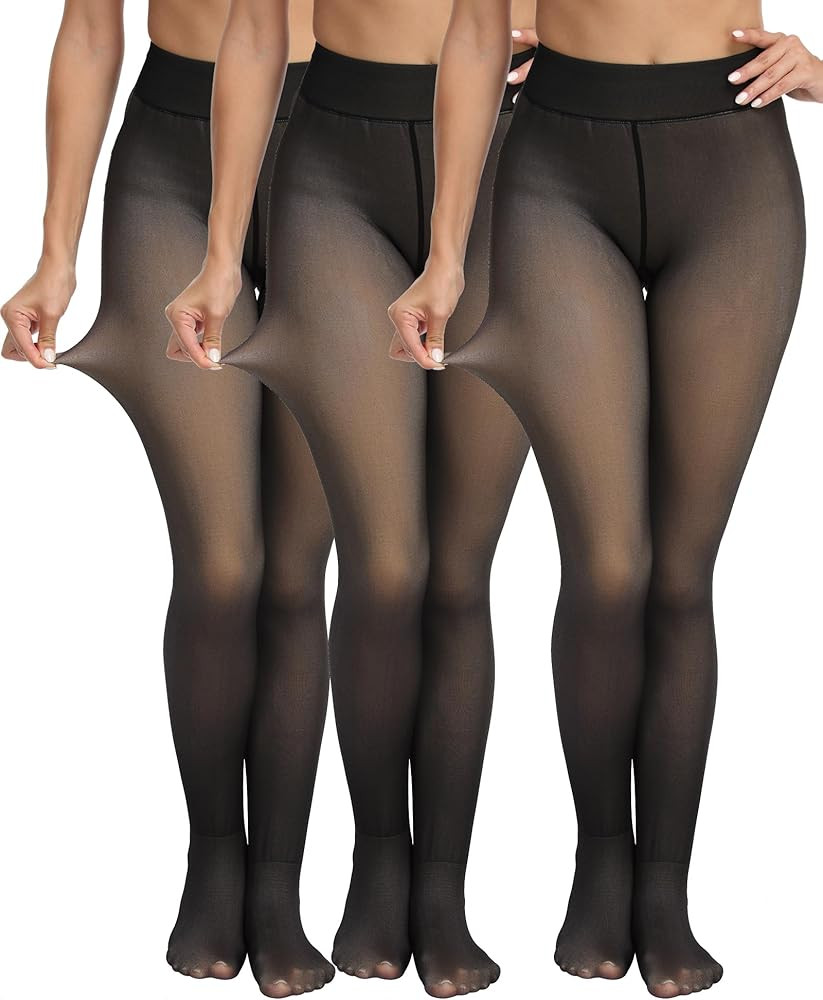 CHRLEISURE Women's Fleece Lined Tights - Fake Sheer Warm Pantyhose Thick Winter Leggings | Amazon (US)