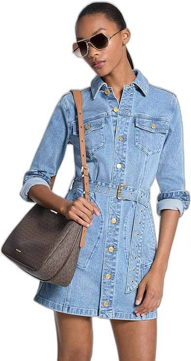 Michael Kors Womens Belted Denim Mini Dress | Amazon (US)