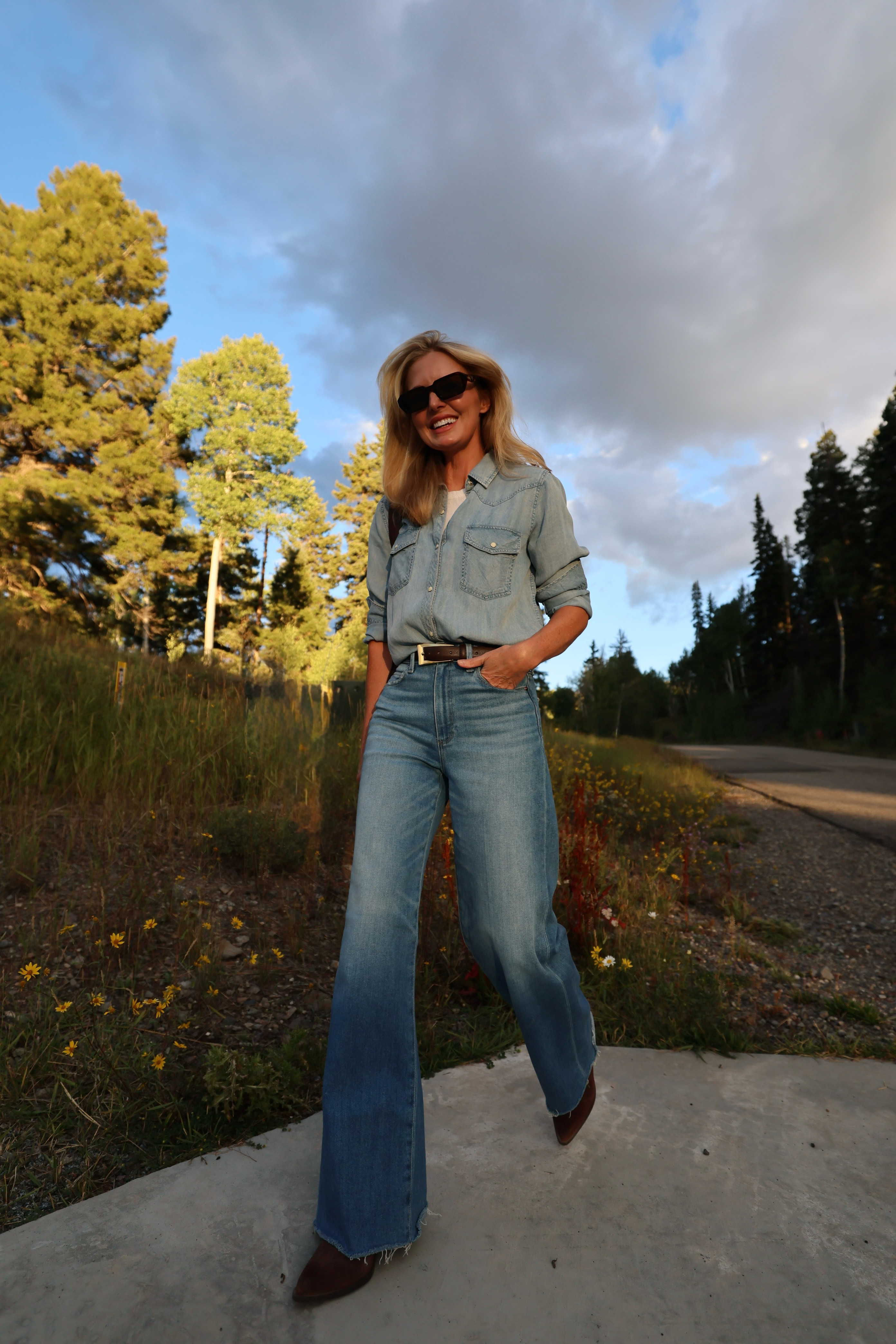Denim on denim is a styling move that always works when the washes are different! 

The Rails chambray shirt in a lighter wash paired with the Paige Anessa wide leg jeans in a medium wash creates just enough contrast to look intentional. High rise waist, wide leg silhouette, frayed hem; these jeans make every outfit look more considered.

#LTKgrwm #LTKootd #LTKOver40