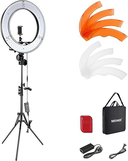 NEEWER Ring Light 18inch Kit: 55W 5600K Professional LED with Stand and Phone Holder, Soft Tube &... | Amazon (US)