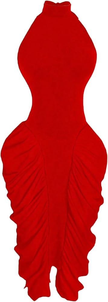 GORGLITTER Women's Ruched Color Block Halter Midi Dress Elegant Classy Backless Summer Teacher Ve... | Amazon (US)