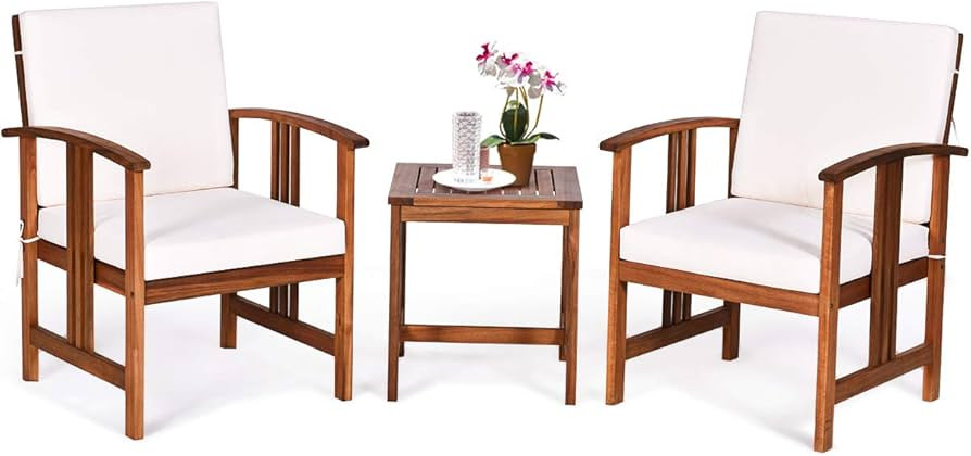 Tangkula 3 Pieces Patio Furniture Set, Includes Set of 2 Outdoor Acacia Wood Cushioned Chairs and... | Amazon (US)