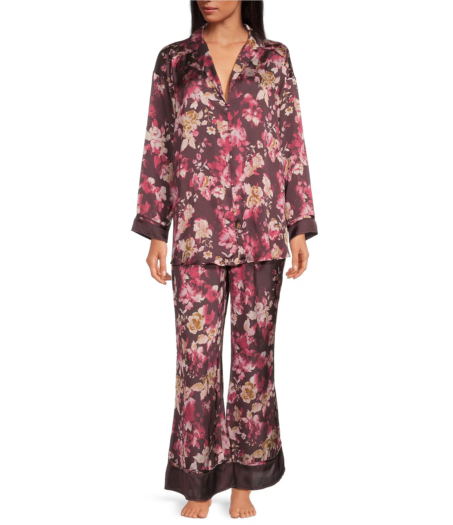 Dreamy Days Floral Print Lightweight Satin Oversized Pajama Set | Dillard's