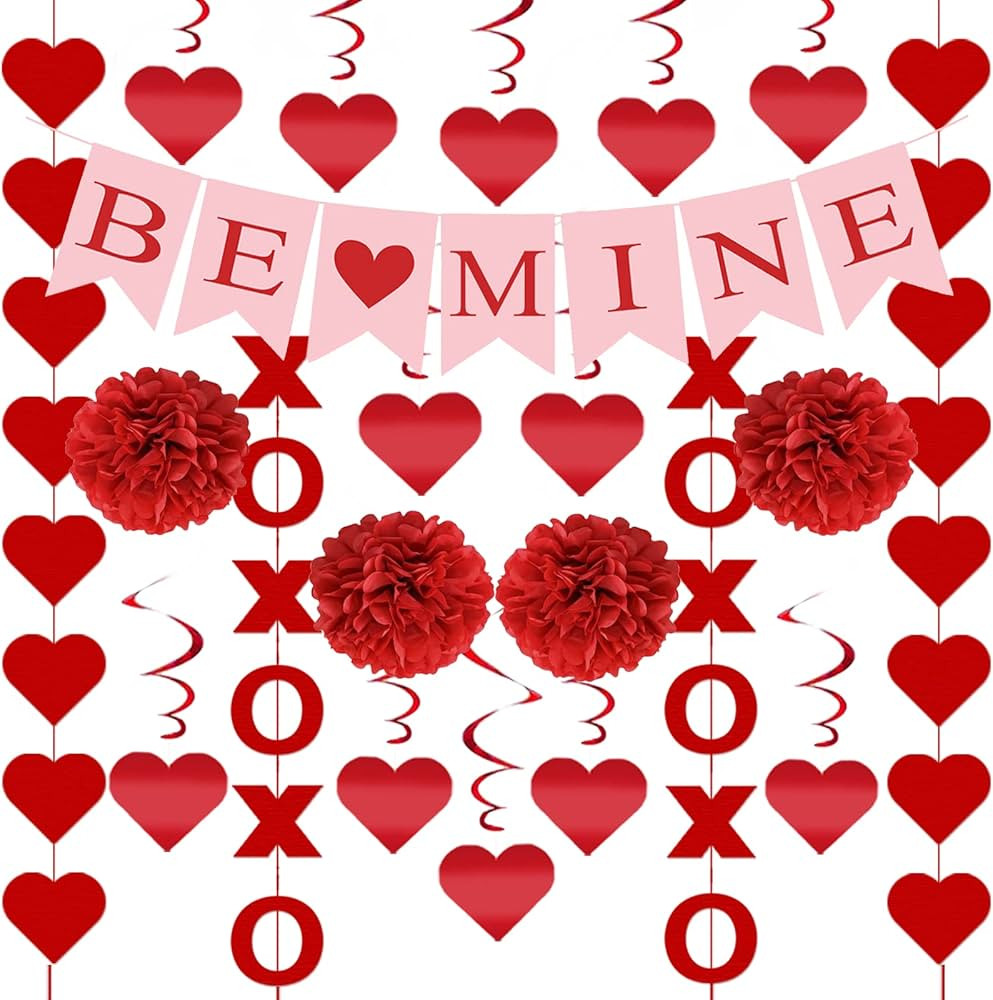 21Pcs Valentines Day Decorations Set Pre-Assembled Hanging Heart Swirls BE Mine Love Heart XO Gar... | Amazon (US)
