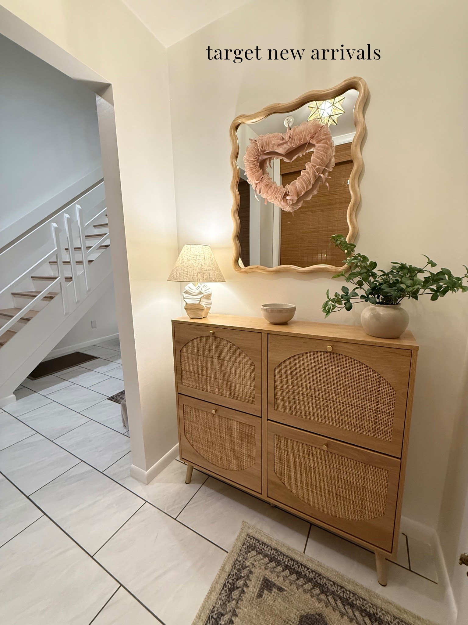 Needed a little refresh for our entry!🫶🏼🪴 love how practical this piece of furniture is—holding lots of sneakers! My heart wreath is $20, and this faux plant is under $30✨ a nice little refresh and seasonal update for this space without breaking the bank🫶🏼
.
.


#LTKHome #LTKFindsUnder100 #LTKSeasonal