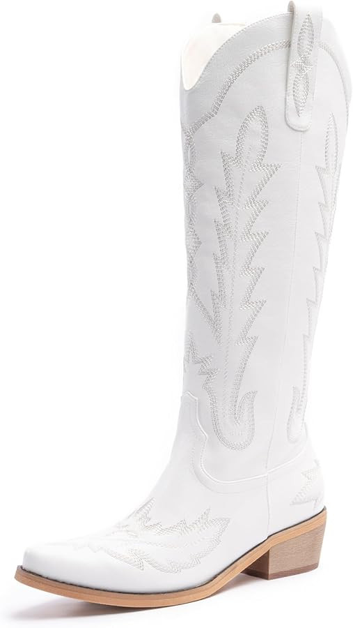 Cowboy Boots for Women, Embroidered Cowgirl Boots, Pointed Toe Knee High Boots, Women's Western Boots Pull On with Side Zipper | Amazon (US)
