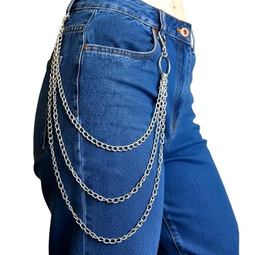Belt Jean Chain Silver Wallet Chains for Pants Side Chain with Hook Pocket Chain Kpop Steam Punk Biker Hip Hop Accessories | Amazon (US)