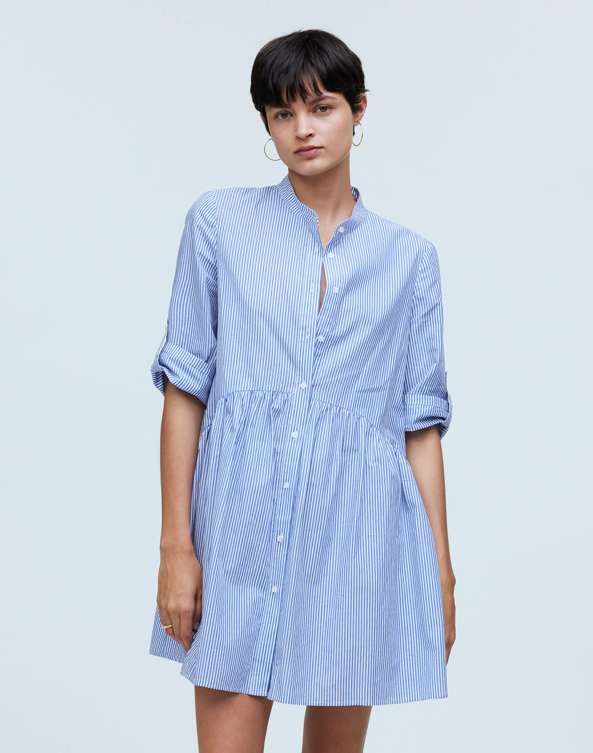 Button-Front Gathered Mini Dress in Stripe Poplin | Madewell
