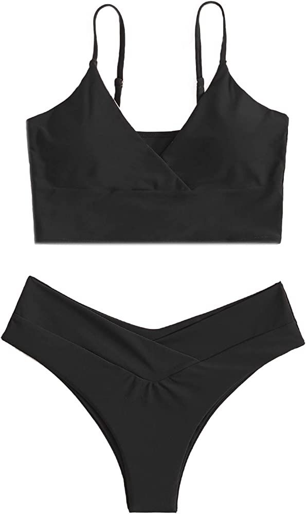 SheIn Women's Sleeveless V Neck Swimsuit Wrap Wireless Bra and Panty Bikini Beach Wear | Amazon (US)