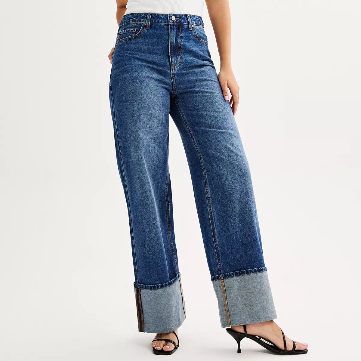 Juniors' Tinseltown High Rise Wide Leg Cuffed Jeans | Kohl's