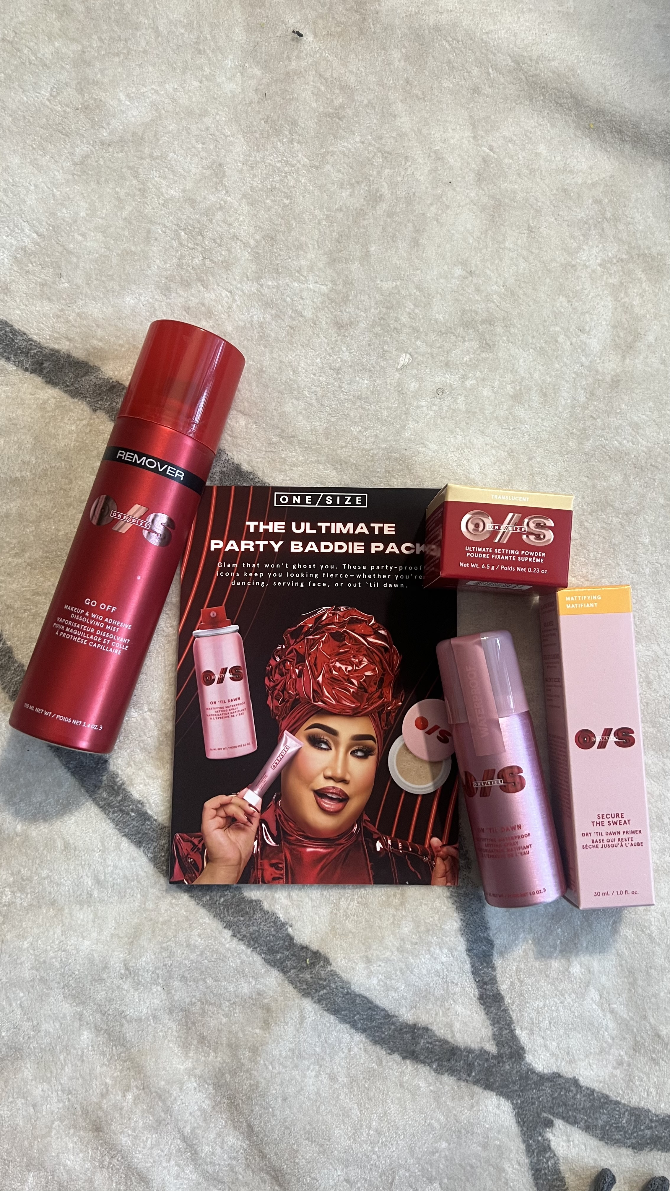Just received an amazing package from @patrickstarrr’s @onesize beauty line! These products are absolute staples in my makeup routine:
	•	GO OFF Makeup Dissolving Mist: Thrilled to see this back in stock! This epic, continuous mist effortlessly dissolves all makeup on contact without leaving skin feeling tight or dry.  ￼
	•	On ’Til Dawn Mini Mattifying Waterproof Setting Spray: This setting spray locks in makeup with a waterproof, 16-hour matte hold. It’s been put to the test and keeps makeup intact through various conditions.  ￼
	•	Secure the Sweat Dry Till Dawn Primer: A game-changer for controlling oil and shine, this primer ensures my makeup stays put all day.
	•	Mini Ultimate Blurring Setting Powder (Universal Translucent): This superfine powder offers a soft matte finish and blurring effect that lasts up to 14 hours, perfect for setting and baking.  ￼

These products have become holy grails in my beauty arsenal, and I can’t recommend them enough!

#OneSizeBeauty #PatrickStarrr #MakeupEssentials #GOOFF #OnTilDawn #SecureTheSweat #UltimateBlurring #HolyGrail #Gifted

#LTKSaleAlert #LTKBeauty #LTKFindsUnder50