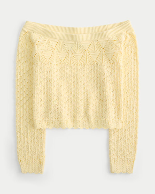 Women's Stitchy Crochet-Style Off-the-Shoulder Sweater | Women's New Arrivals | HollisterCo.com | Hollister (US)