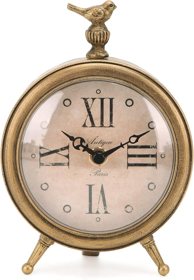 NIKKY HOME Vintage Table Clock with Bird, Decorative Desk Metal Table Clock Shelf Clock Rustic Ma... | Amazon (US)