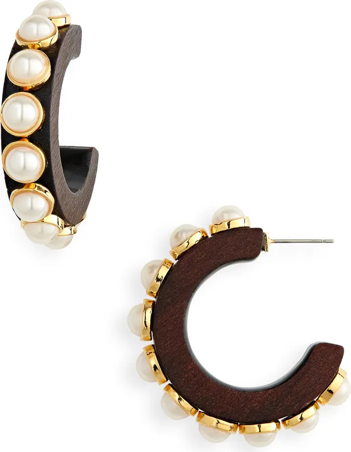 Lele Sadoughi x Atlantic-Pacific Imitation Pearl & Wood Hoop Earrings | Nordstrom | Nordstrom