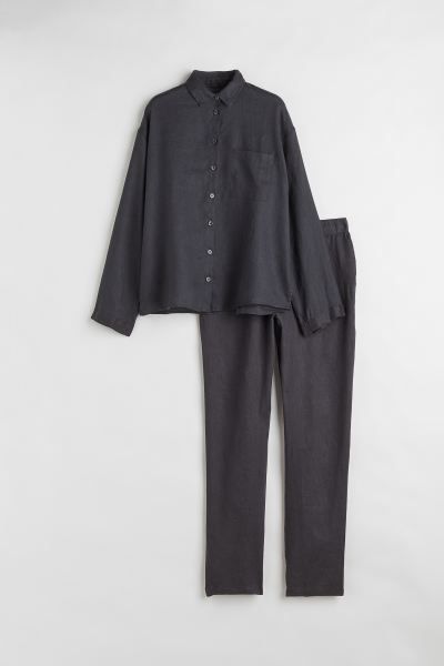 Washed Linen Pajamas - Charcoal gray - Home All | H&M US | H&M (US + CA)