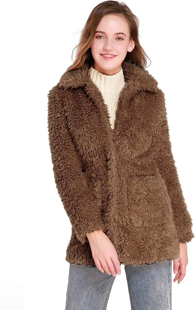 SUGAR POISON Elegant Faux Fur Coat Women 2022 Autumn Winter Warm Open Front Jacket Cardigan Overc... | Amazon (US)