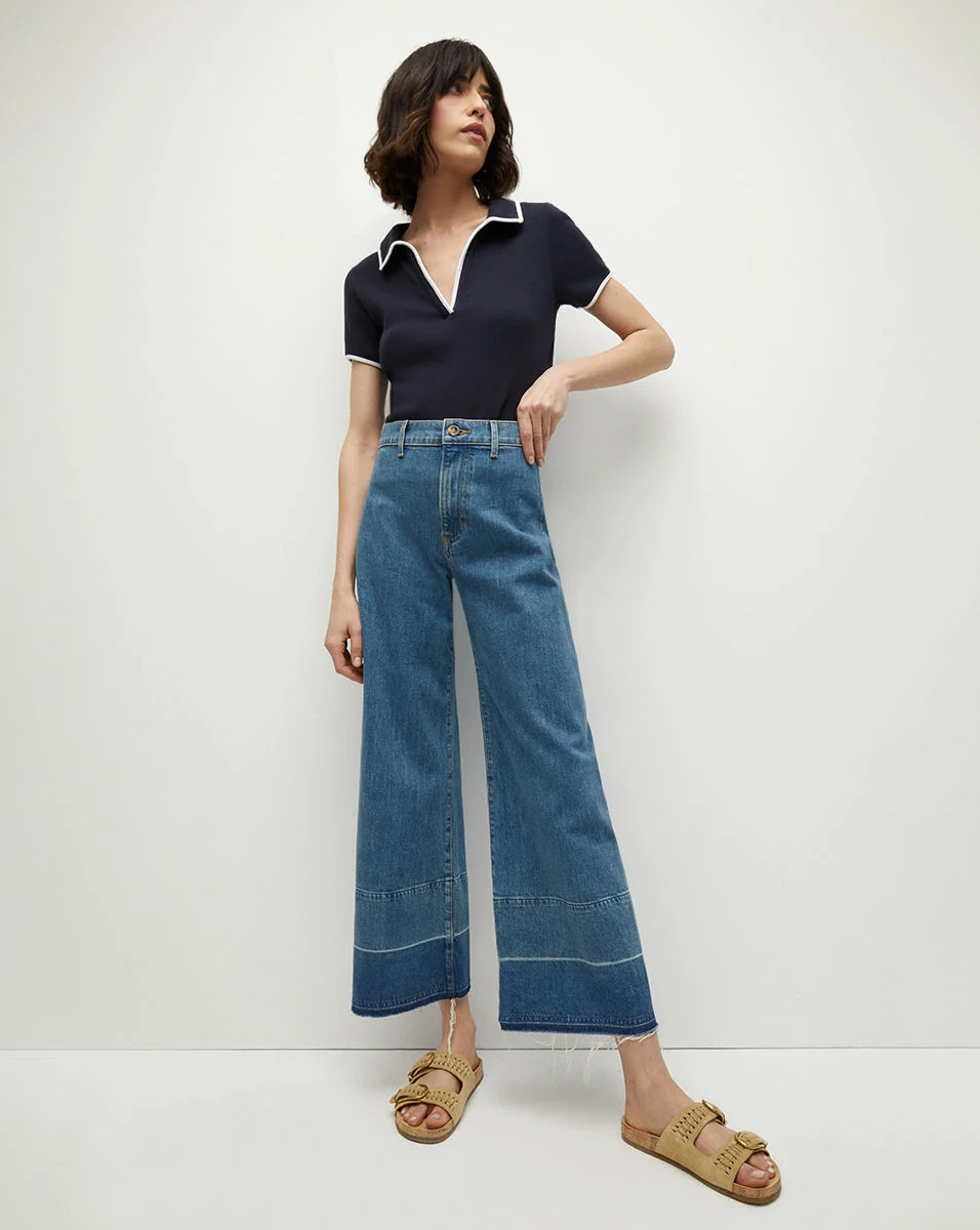 Veronica Beard Grant Released Hem Cropped Wide-Leg Jean Globetrotter Moon | Veronica Beard