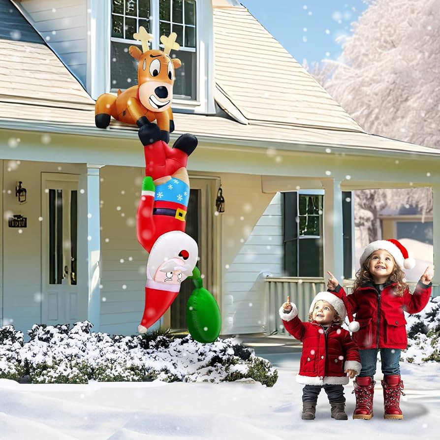 TURNMEON 8 Ft Christmas Inflatable Reindeer & Climbing Santa Claus, Funny Hanging Outdoor Decorat... | Amazon (US)