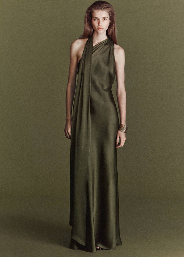 Asymmetrical bow-neck dress olive green - Women - 10 - MANGO | Mango (US/MX/AU)