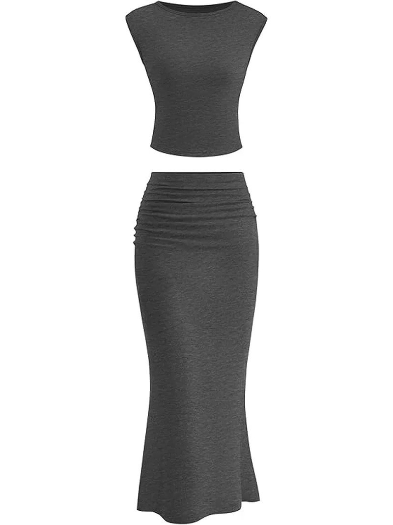 PRETTYGARDEN Skirt Sets Women 2 Piece Outfits Summer Outfits Going Out Crop Tops Long Maxi Skirts... | Walmart (US)