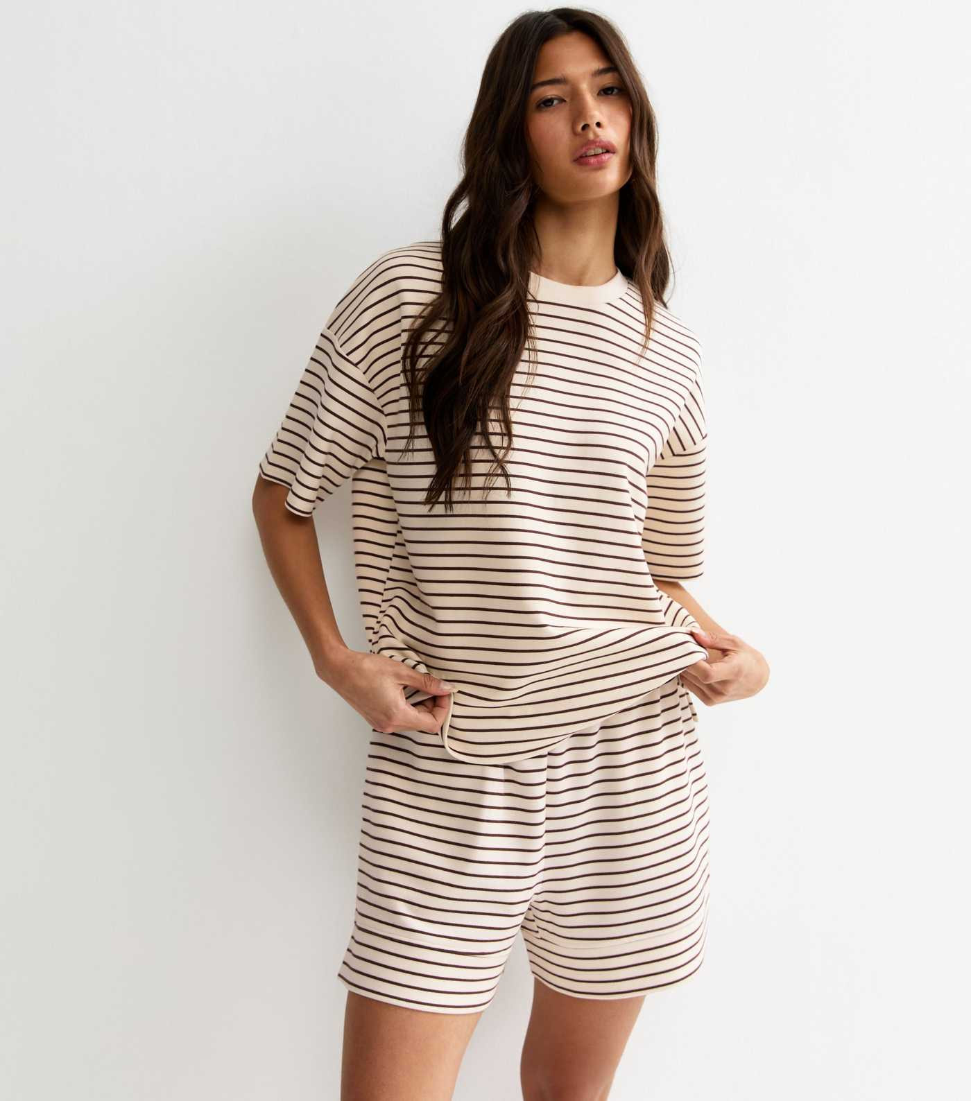 Premium Brown Striped Relaxed T-Shirt | New Look | New Look (UK)