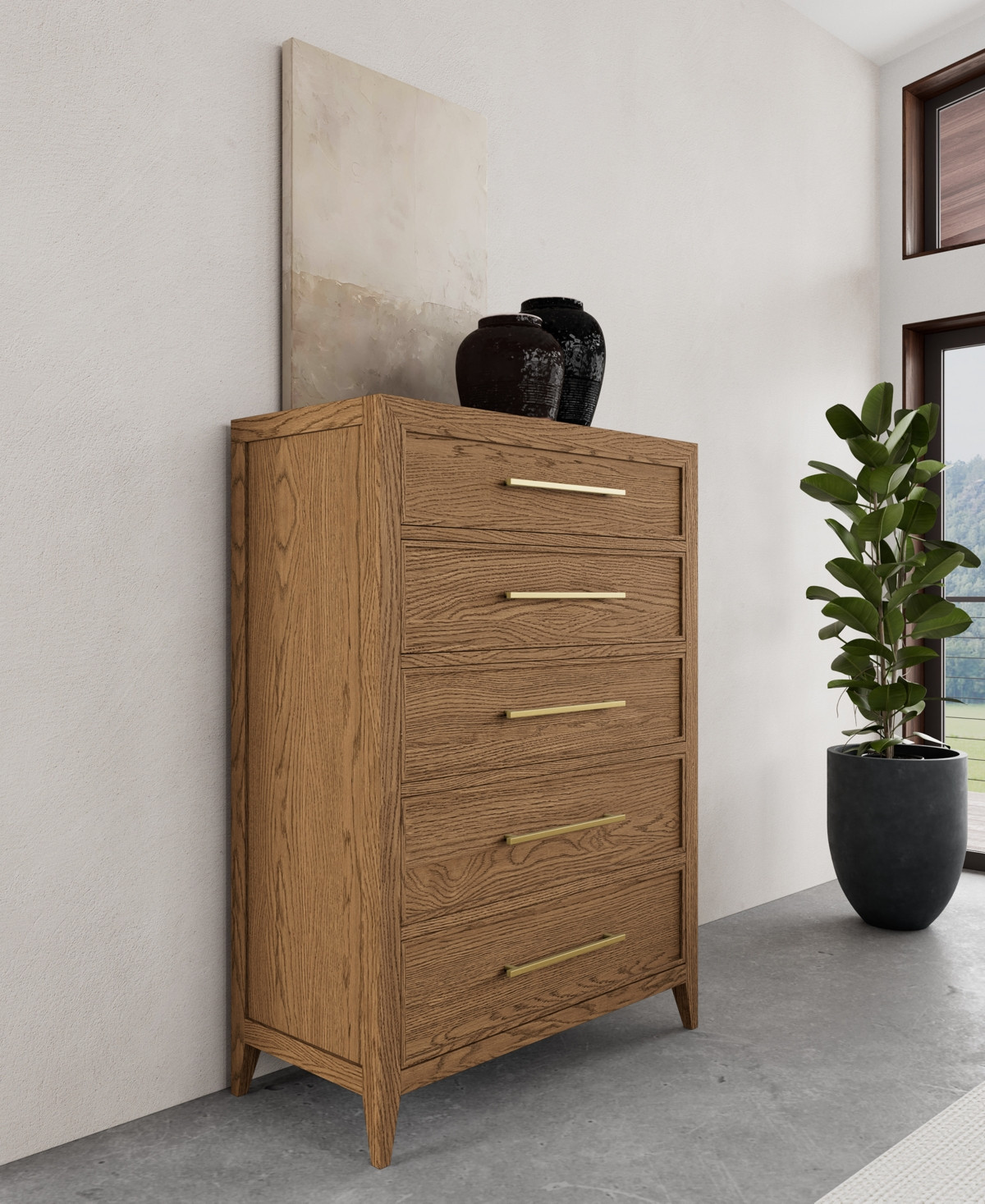 Everleigh Five Drawer Chest - Nutmeg Oak | Macy's