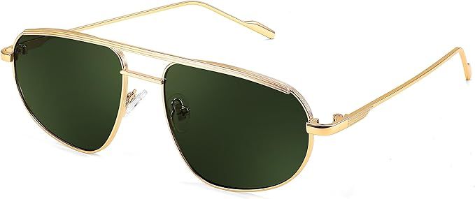 FEISEDY Retro Trendy Aviator Sunglasses Women Men 90s Small Vintage Glasses Stylish Gold Metal Ov... | Amazon (US)