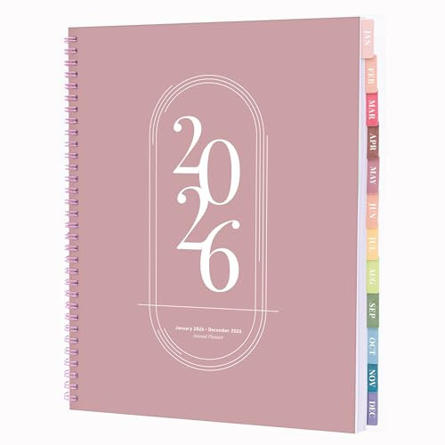 Rileys 2026 Planner, Agenda Planner With Weekly And Monthly View, Daily Agenda Book And Yearly Planners Calendar Book, Spiral Bound With Tabs, Notes, Goals And Holidays (Pink, 8.5 x 11 in) | Amazon (US)