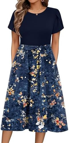 Zeagoo Womens Midi Dress Summer Short Sleeve Dress with Pockets 2025 Casual Floral T-Shirt Dress ... | Amazon (US)
