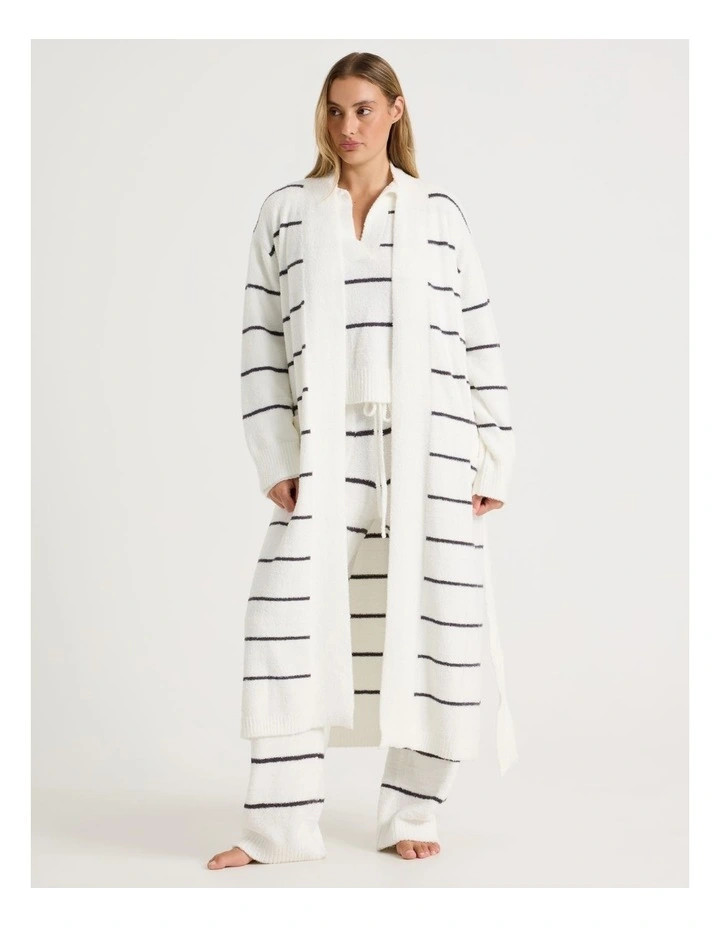 Chloe & LolaCosy Boucle Long Robe in Ivory Y/D Stripe | Myer