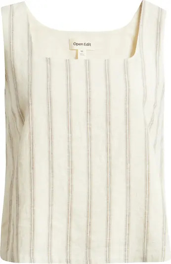 Open Edit Square Neck Sleeveless Linen Blend Top | Nordstrom | Nordstrom