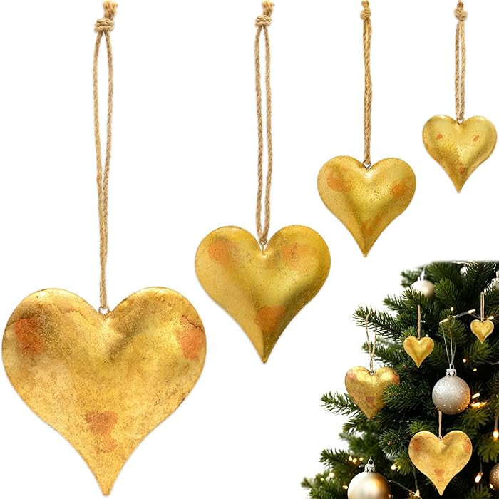 Valentine's Day Decorations, Set of 4 Christmas Bells for Decoration, Metal Heart Decorative Bell... | Amazon (US)
