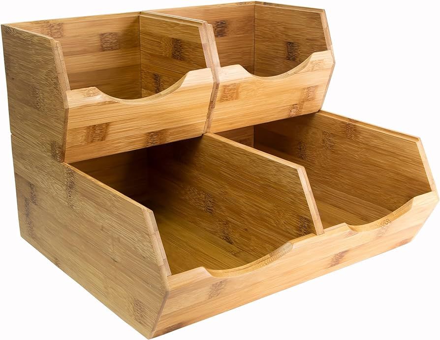 Bamboo Pantry Storage Bins - Stackable Baskets , Potato and Onion Storage, Wood Storage Bins for ... | Amazon (US)