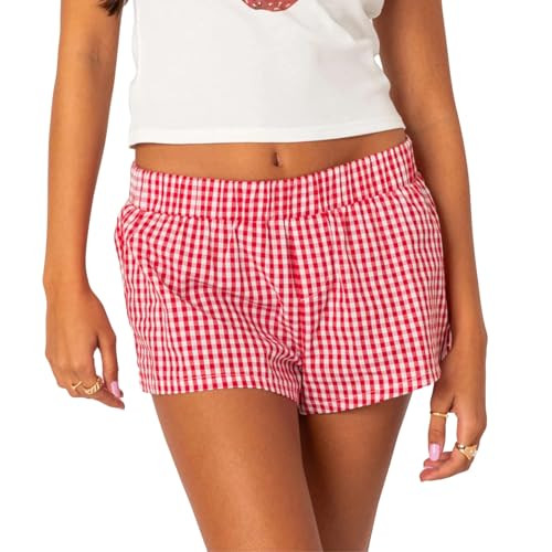 Women Y2k Pajamas Shorts Micro Button Boxers Elastic Waist Cute Pj Bottoms Summer Plaid Lounge Sh... | Amazon (US)
