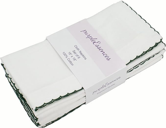 PurpleEssences Dinner Napkins White Cloth Napkins with Scalloped Edge Set of 6 Dinner Napkins 18X... | Amazon (US)