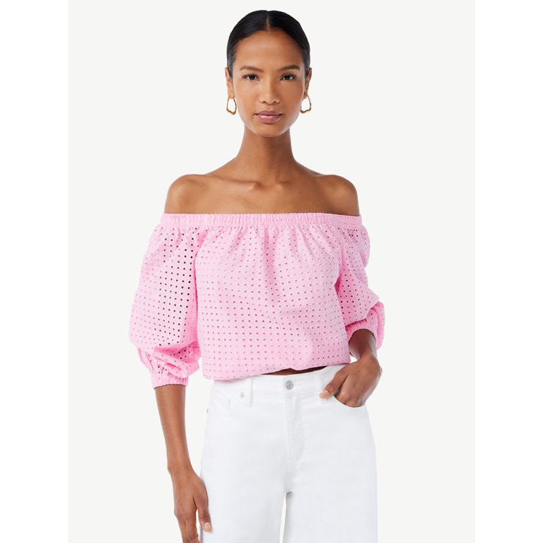 Scoop Women's Off the Shoulder Top with Blouson Sleeves | Walmart (US)