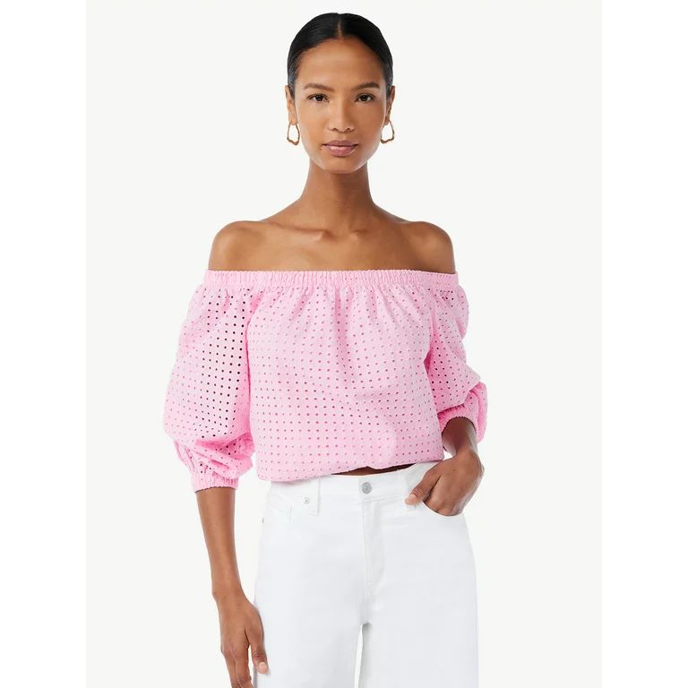 Scoop Women's Off the Shoulder Top with Blouson Sleeves - Walmart.com | Walmart (US)