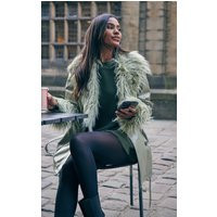 Sage Faux Fur Trim Vinyl Trench Coat | PrettyLittleThing IE