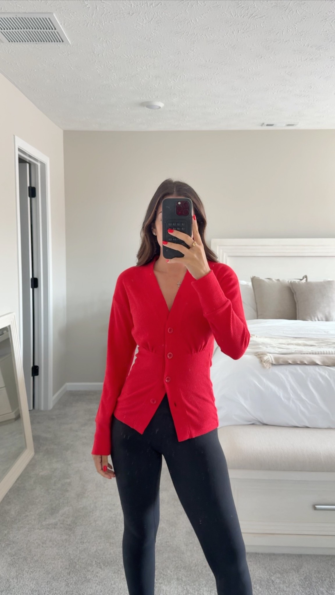 Waffle red cardigan 