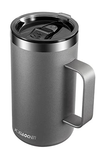 KXIAOCHEN 20oz Insulated Coffee Mug with Lid, Stainless Steel Coffee Cup, Double Wall Vacuum Coffee Tumbler with Handle, Premium Thermal Travel Coffee Mug (Silver grey) | Amazon (US)