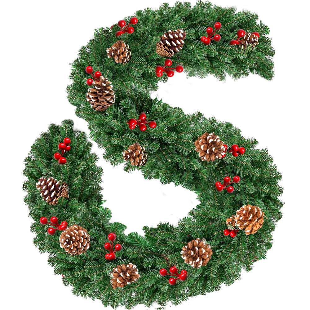 Melliful 9ft Pre-Lit Christmas garland Silver Bristles with 300 Tips 8 Pine Cones 10 Berries | Walmart (US)