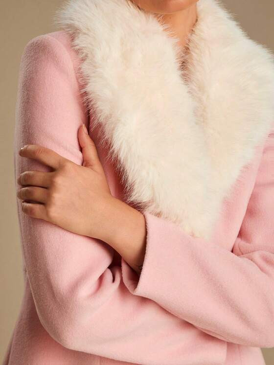 Enchnt Winter Romantic Women's Elegant Pink  Long Sleeve Single-Breasted Coat With Fur Collar,Chi... | SHEIN