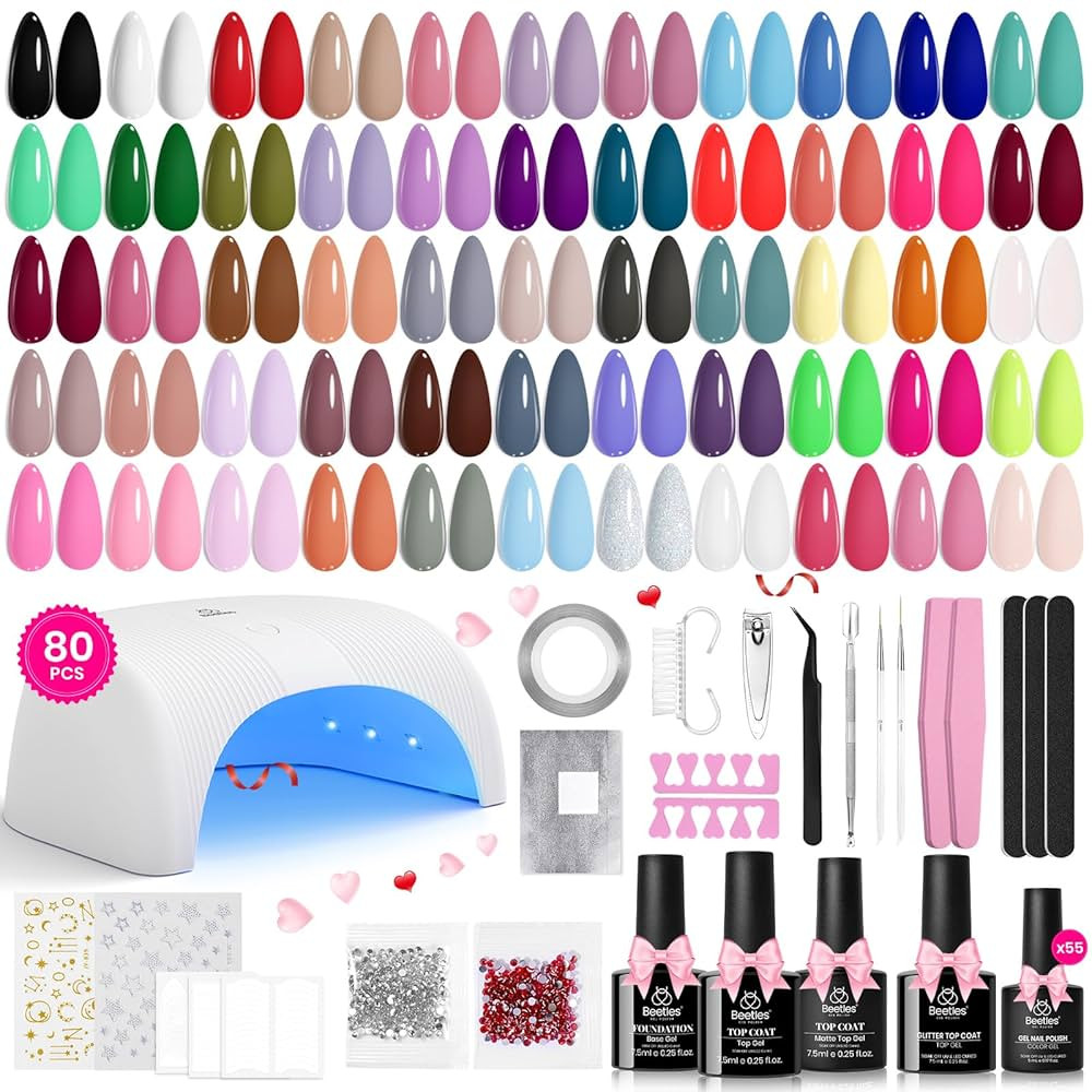 Beetles Gel Nail Polish Kit with U V Light 80Pcs Color Enchantment 55 Colors Gel Polish Starter K... | Amazon (US)