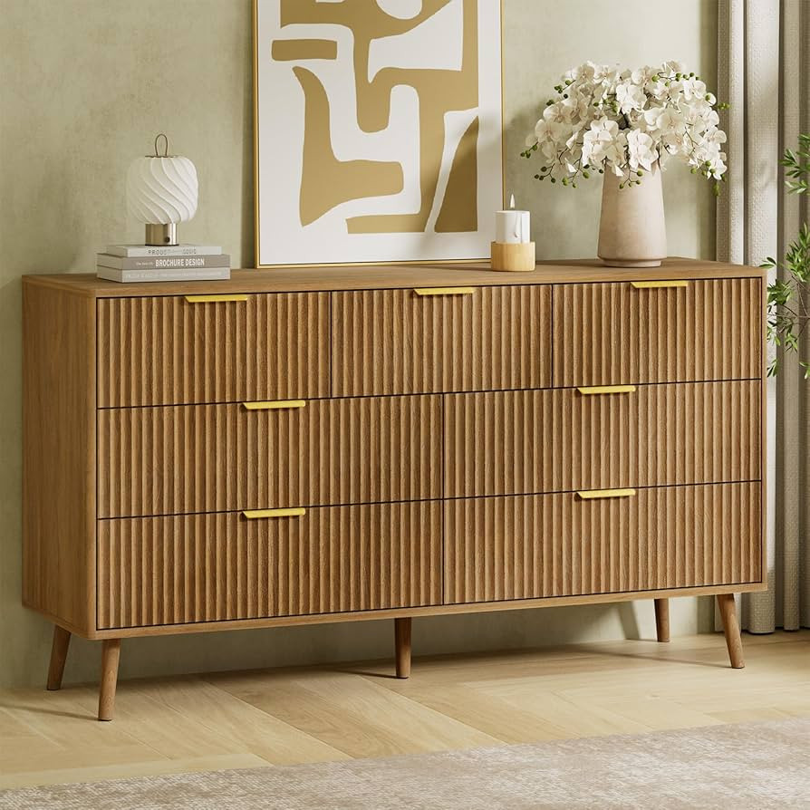 LYNSOM 55" Wide Fluted Dresser for Bedroom with 7 Drawer, Modern Chest of Drawers with Curved Pro... | Amazon (US)