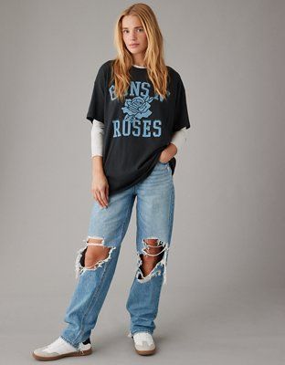 AE Oversized Guns N' Roses Graphic Tee | American Eagle Outfitters (US & CA)