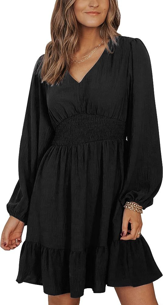 Chriselda Womens Long Sleeve Dresses Casual Summer Mini Dress Boho Tiered Ruffle A-Line Short Min... | Amazon (US)